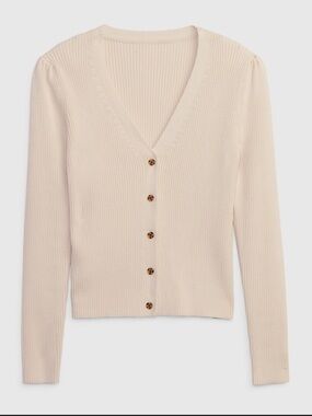 GAP M Tall Rib Cardigan Tan Beige Lightweight Casual Ribbed Women's Everyday